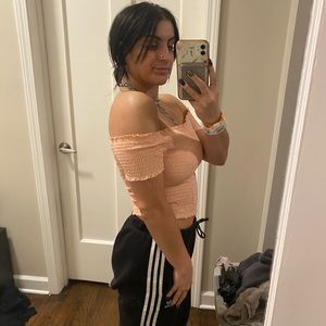 Kendal and Kylie from pacsun, peach colored off the shoulder crop top. Brand new
